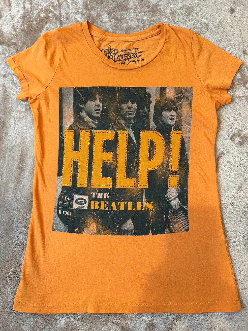 The Beatles "HELP!" Graphic Tee Orange Bejeweled Outpost Women's Medium